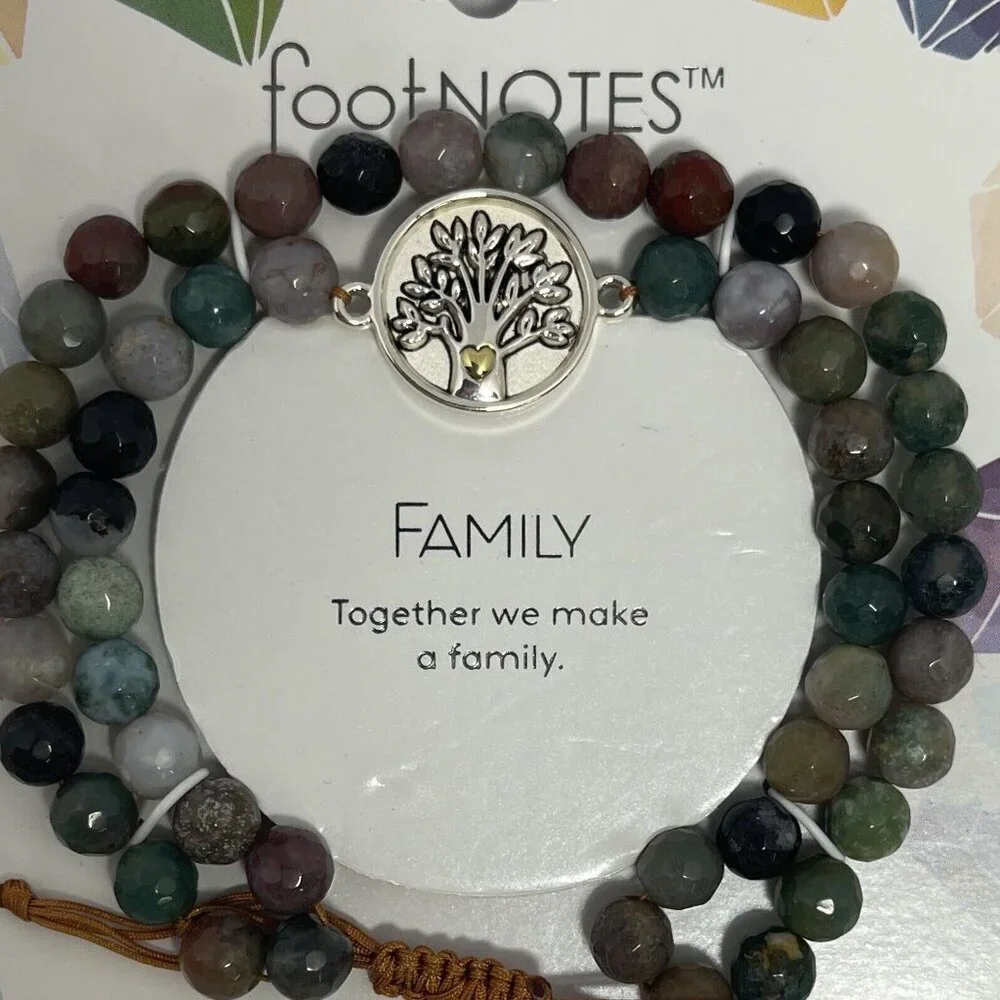 FOOTNOTES Silver Over Brass Adjustable Bracelet FAMILY OS Red‎ Jasper Tree Charm